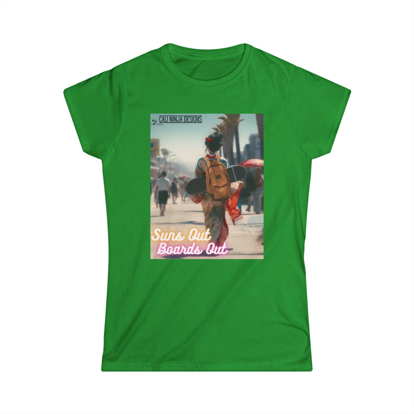 Suns Out Boardrs Out Women's Tee — Retro Surf Skate Beach Graphic