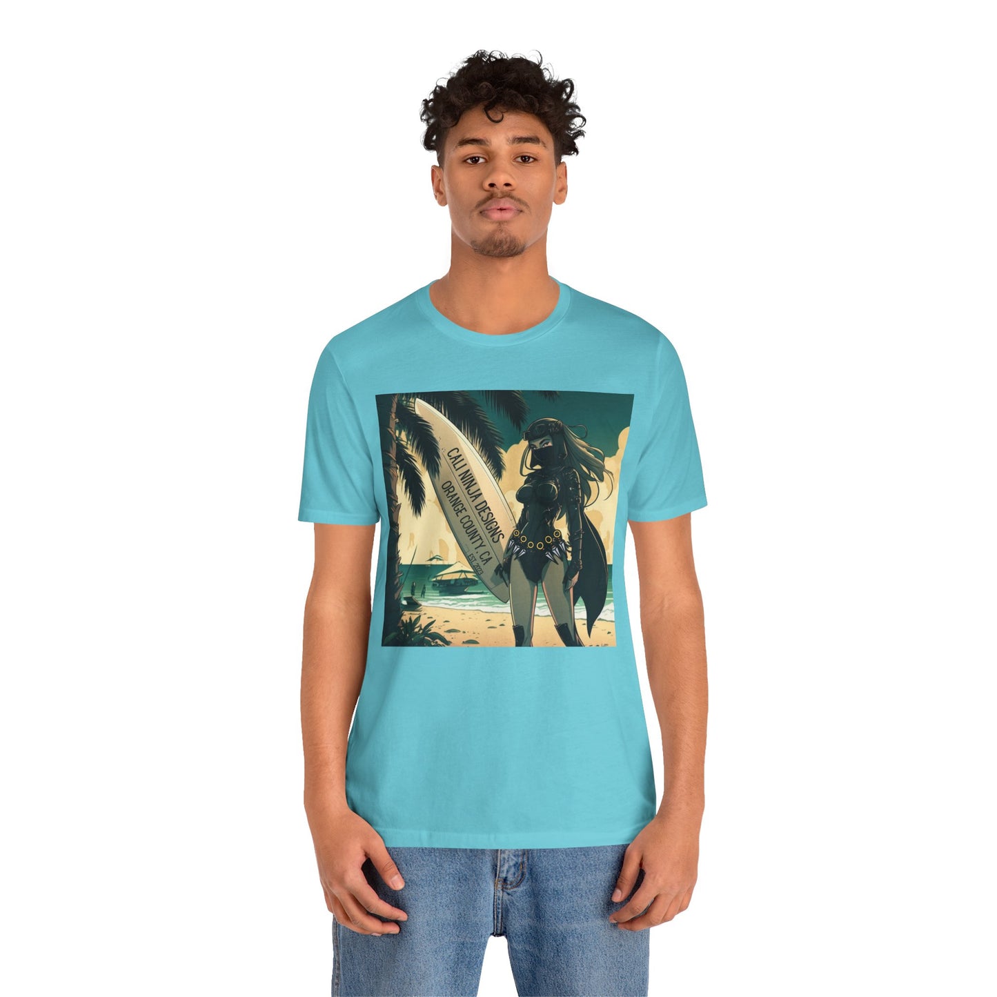 Beach Kunoichi Tee – Retro Hawaiian Surfboard Graphic T-Shirt