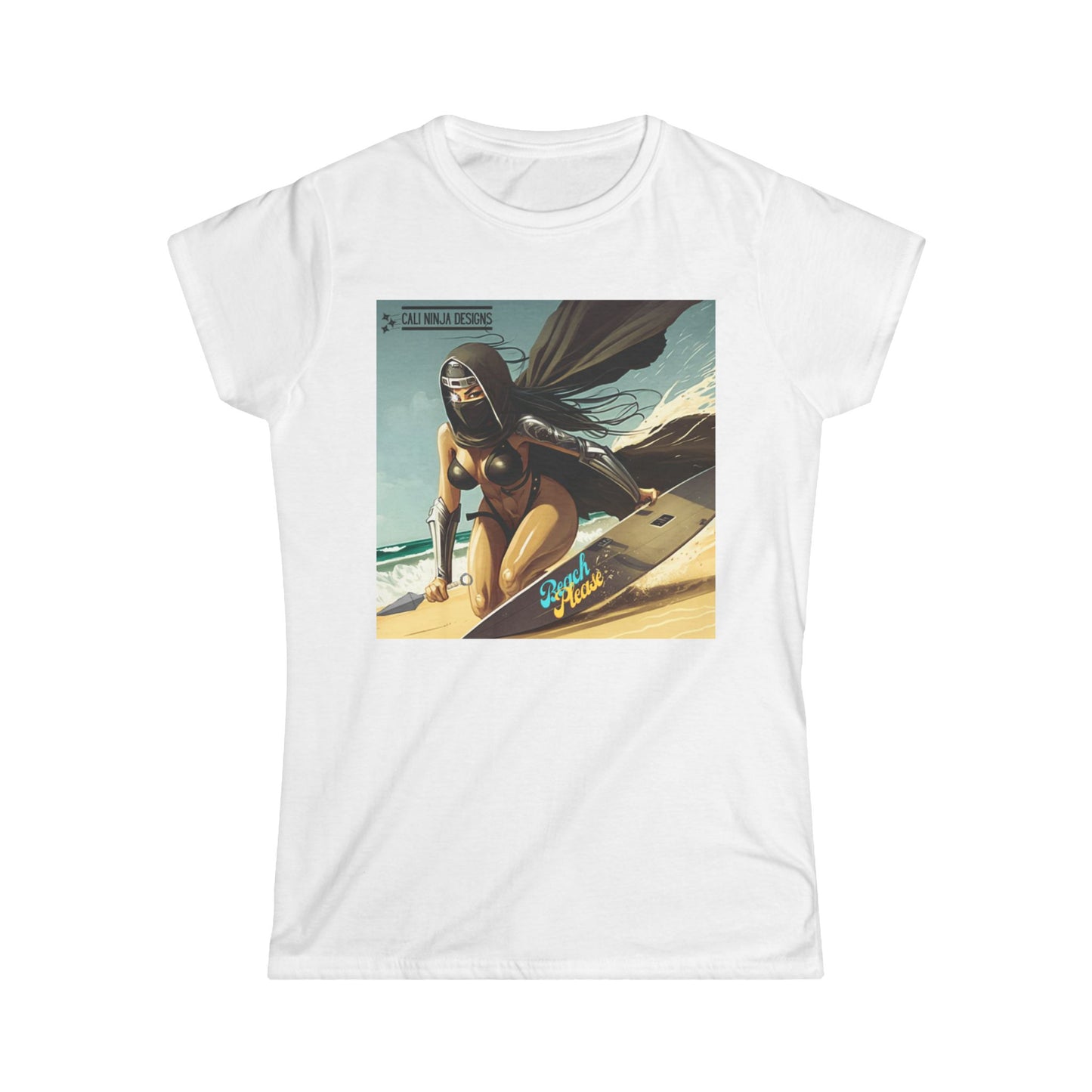 Surf Kunoichi Women's Tee — Retro Beach Pinup Artwork