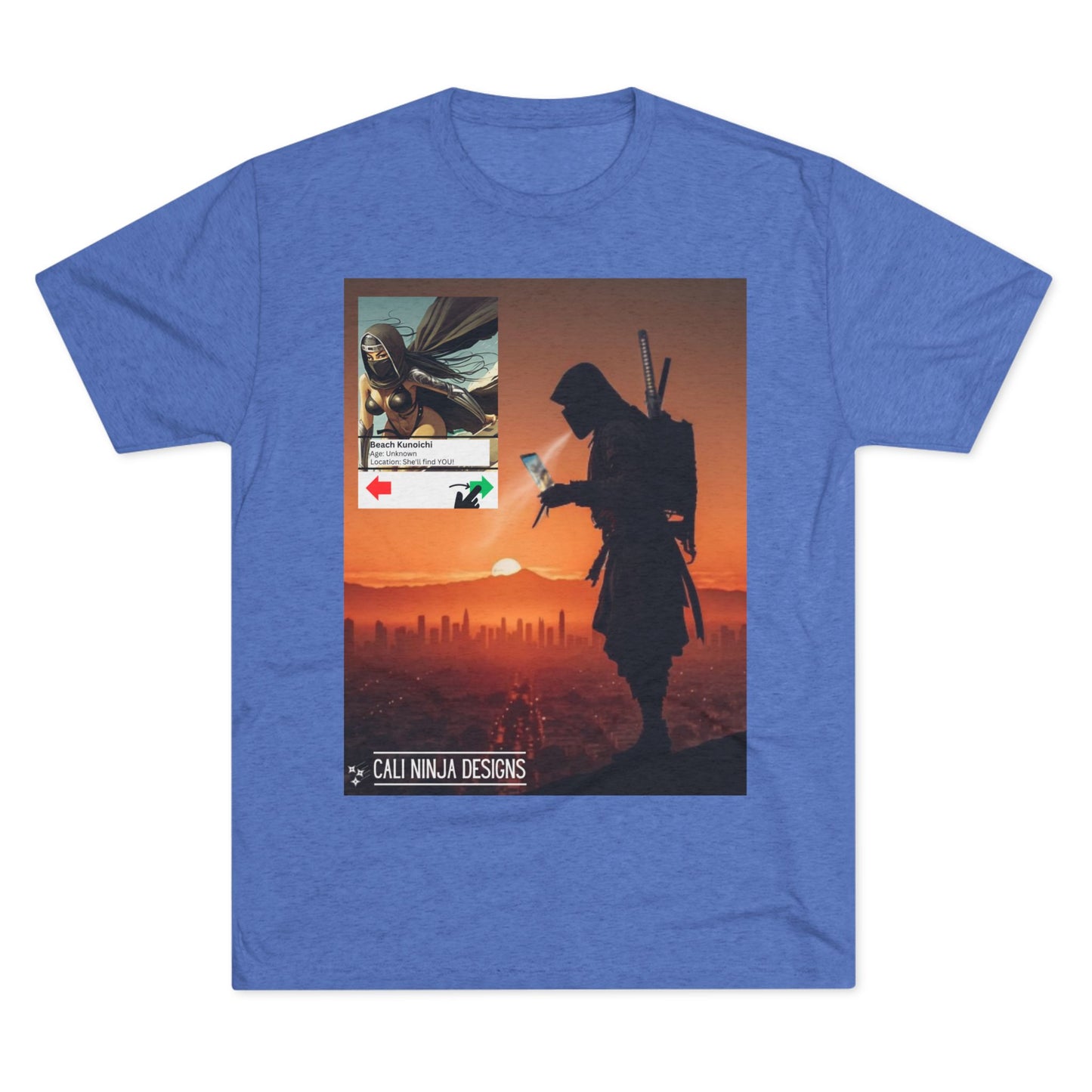 Swiping Right Graphic Tee – Silhouette Warrior Cityscape T-Shirt