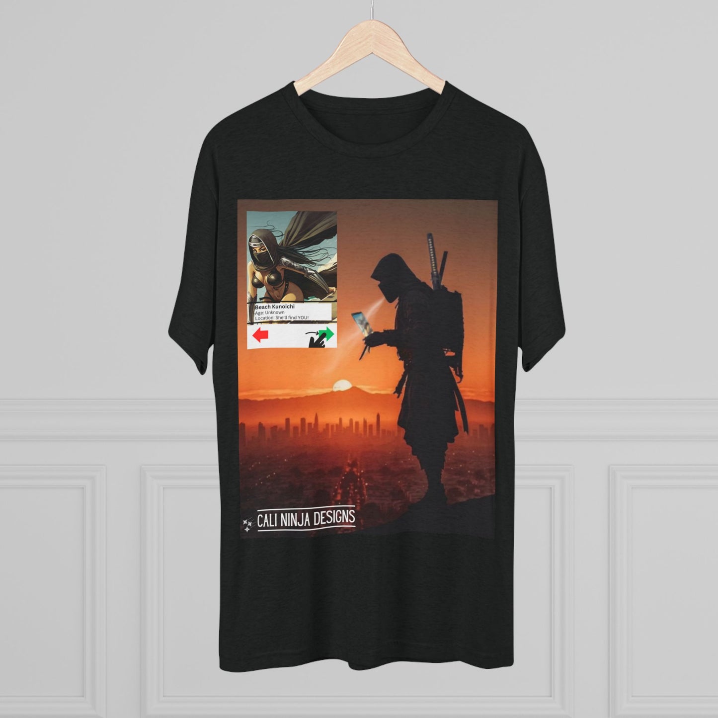 Swiping Right Graphic Tee – Silhouette Warrior Cityscape T-Shirt