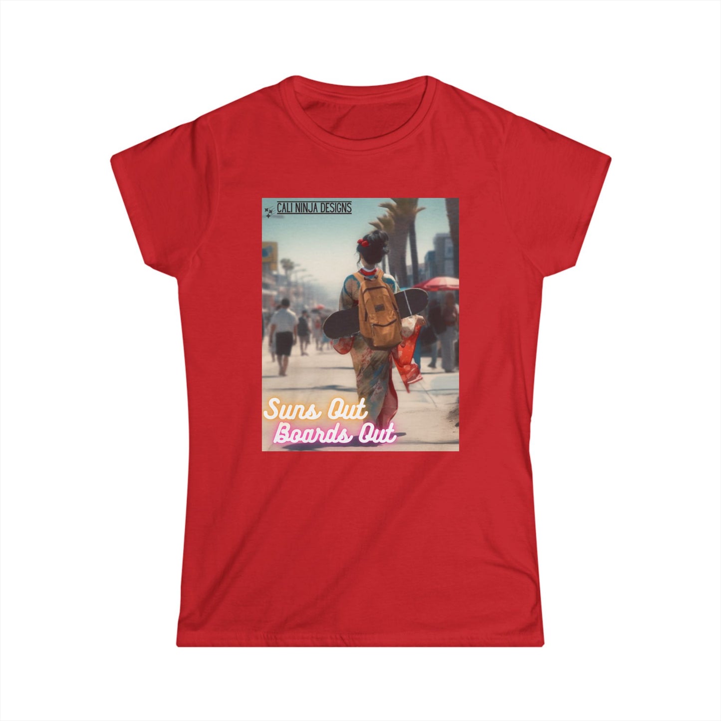 Suns Out Boardrs Out Women's Tee — Retro Surf Skate Beach Graphic