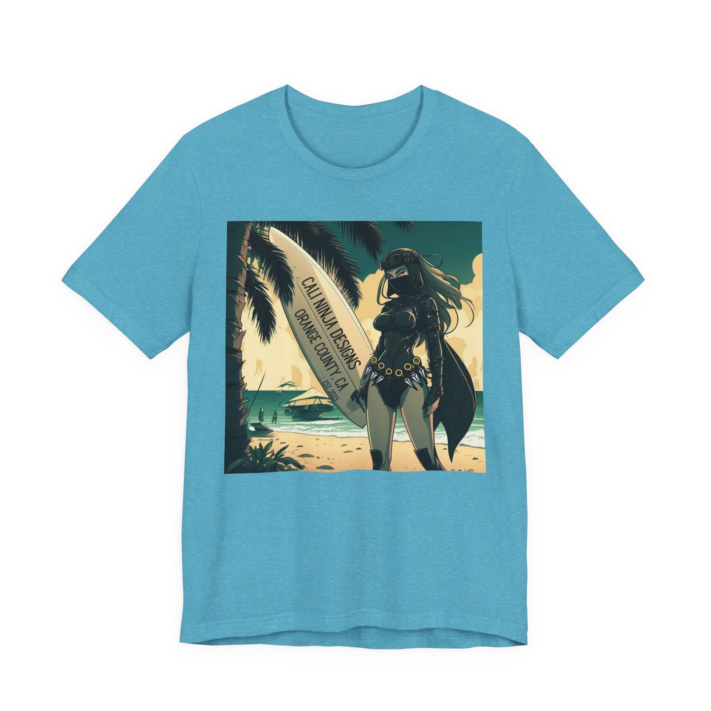 Beach Kunoichi Tee – Retro Hawaiian Surfboard Graphic T-Shirt