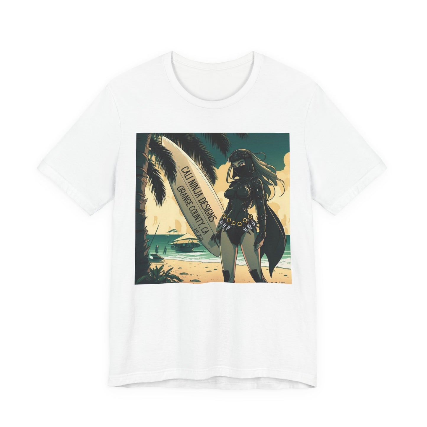Beach Kunoichi Tee – Retro Hawaiian Surfboard Graphic T-Shirt