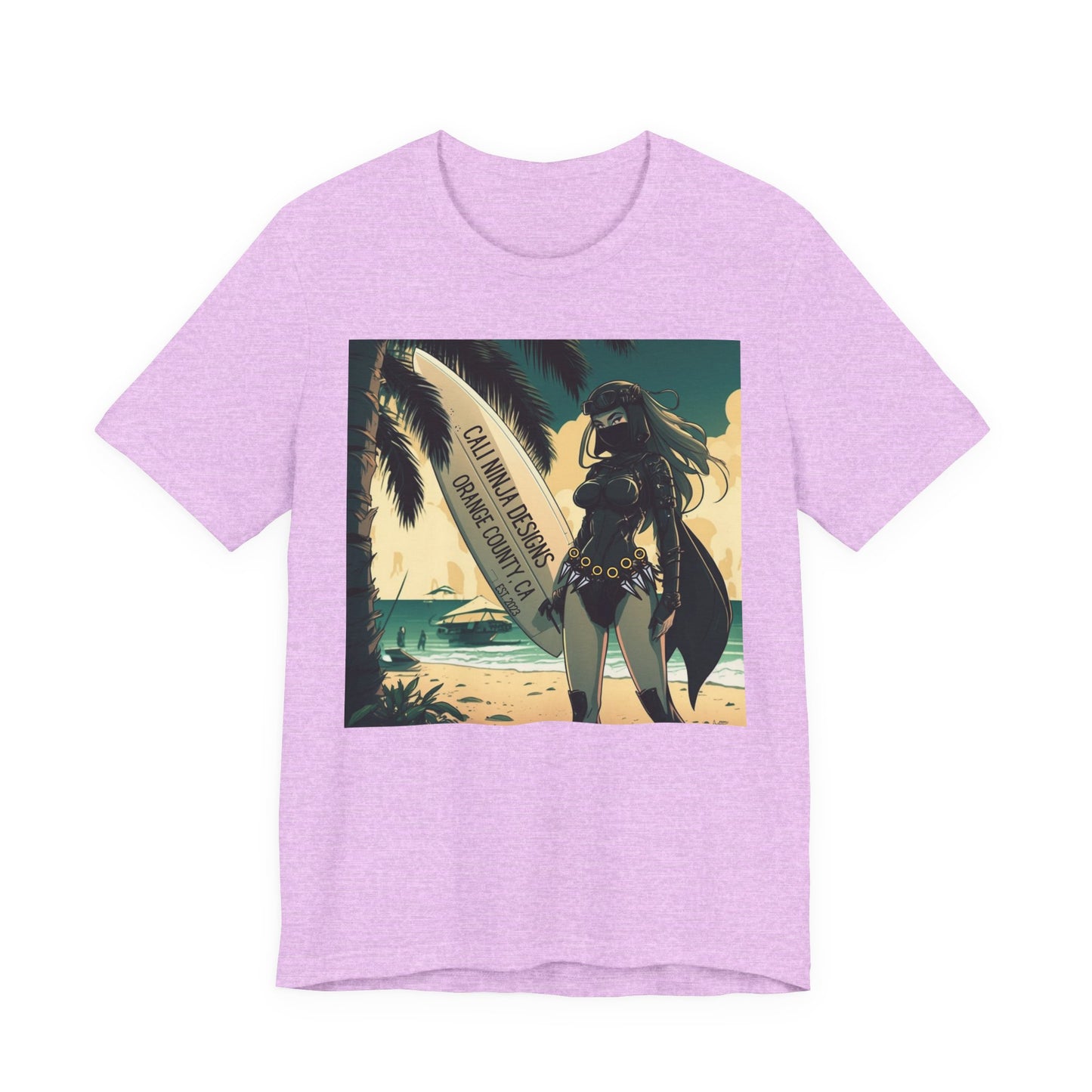 Beach Kunoichi Tee – Retro Hawaiian Surfboard Graphic T-Shirt