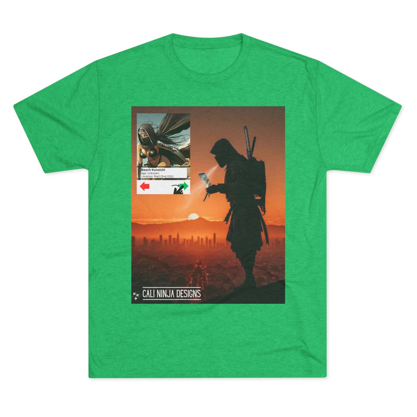 Swiping Right Graphic Tee – Silhouette Warrior Cityscape T-Shirt