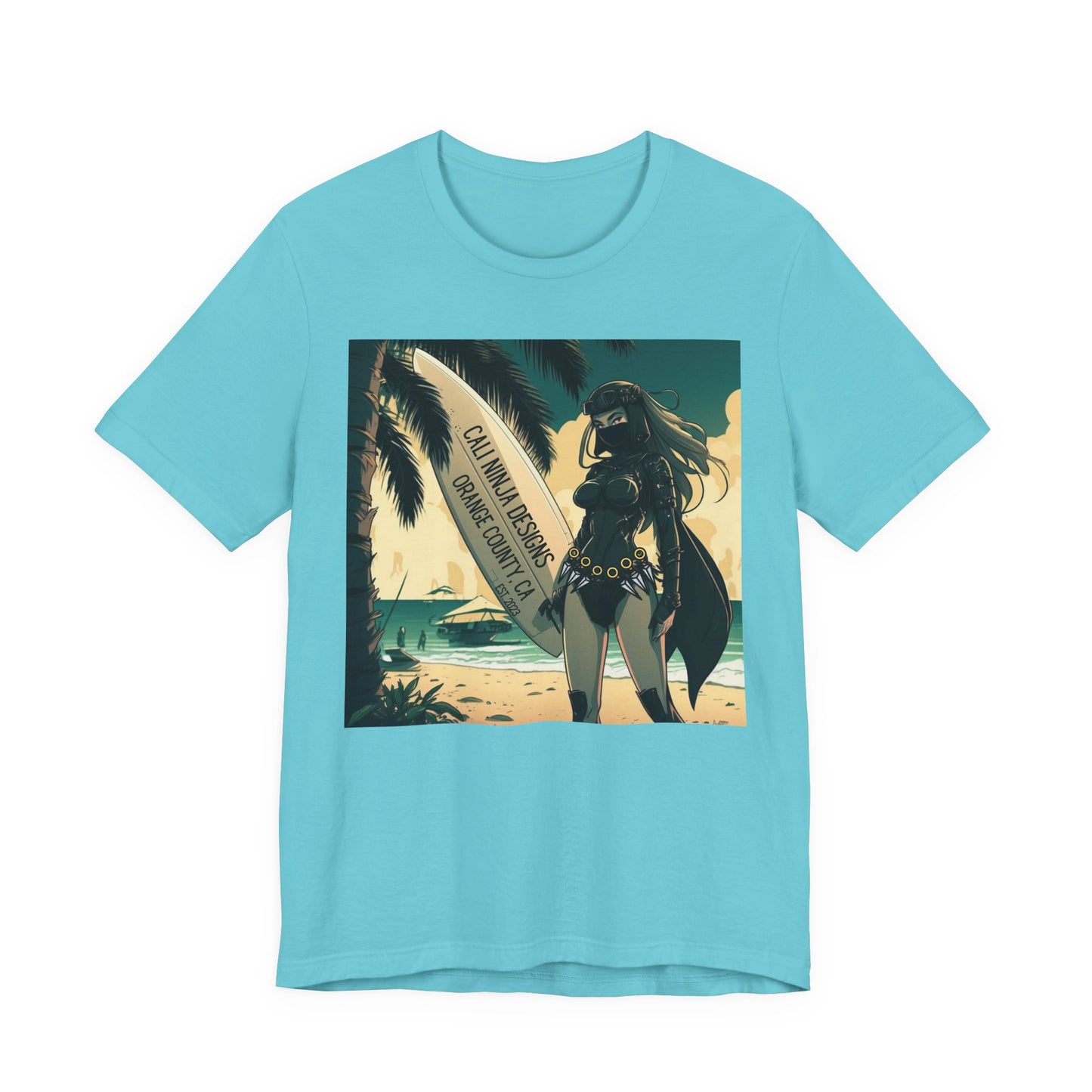 Beach Kunoichi Tee – Retro Hawaiian Surfboard Graphic T-Shirt