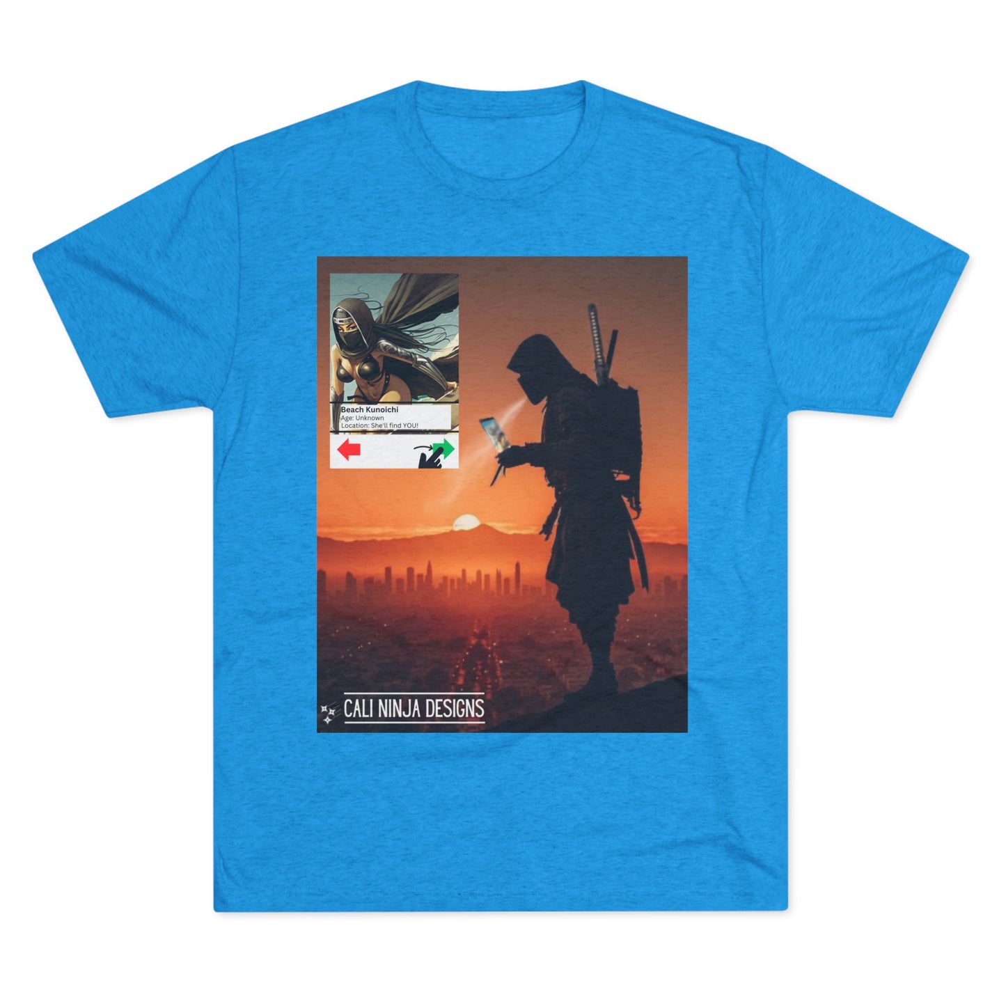 Swiping Right Graphic Tee – Silhouette Warrior Cityscape T-Shirt