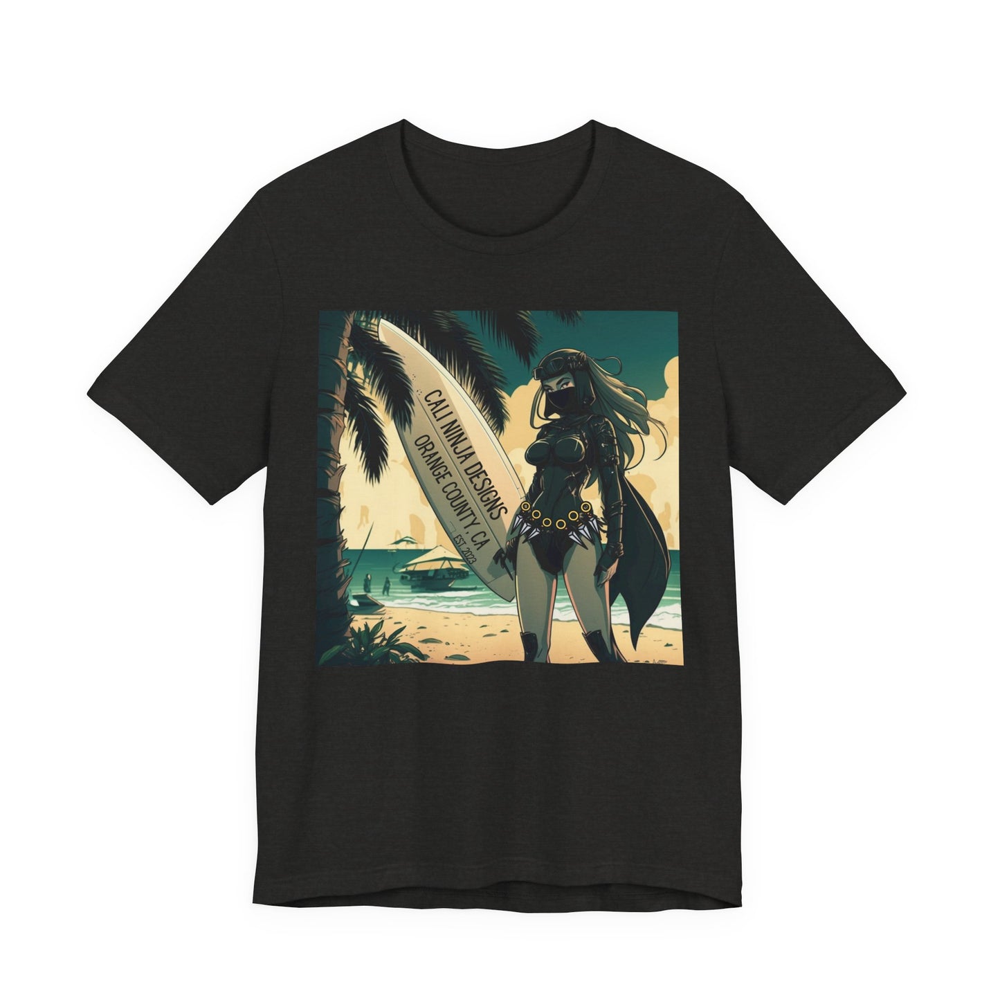 Beach Kunoichi Tee – Retro Hawaiian Surfboard Graphic T-Shirt