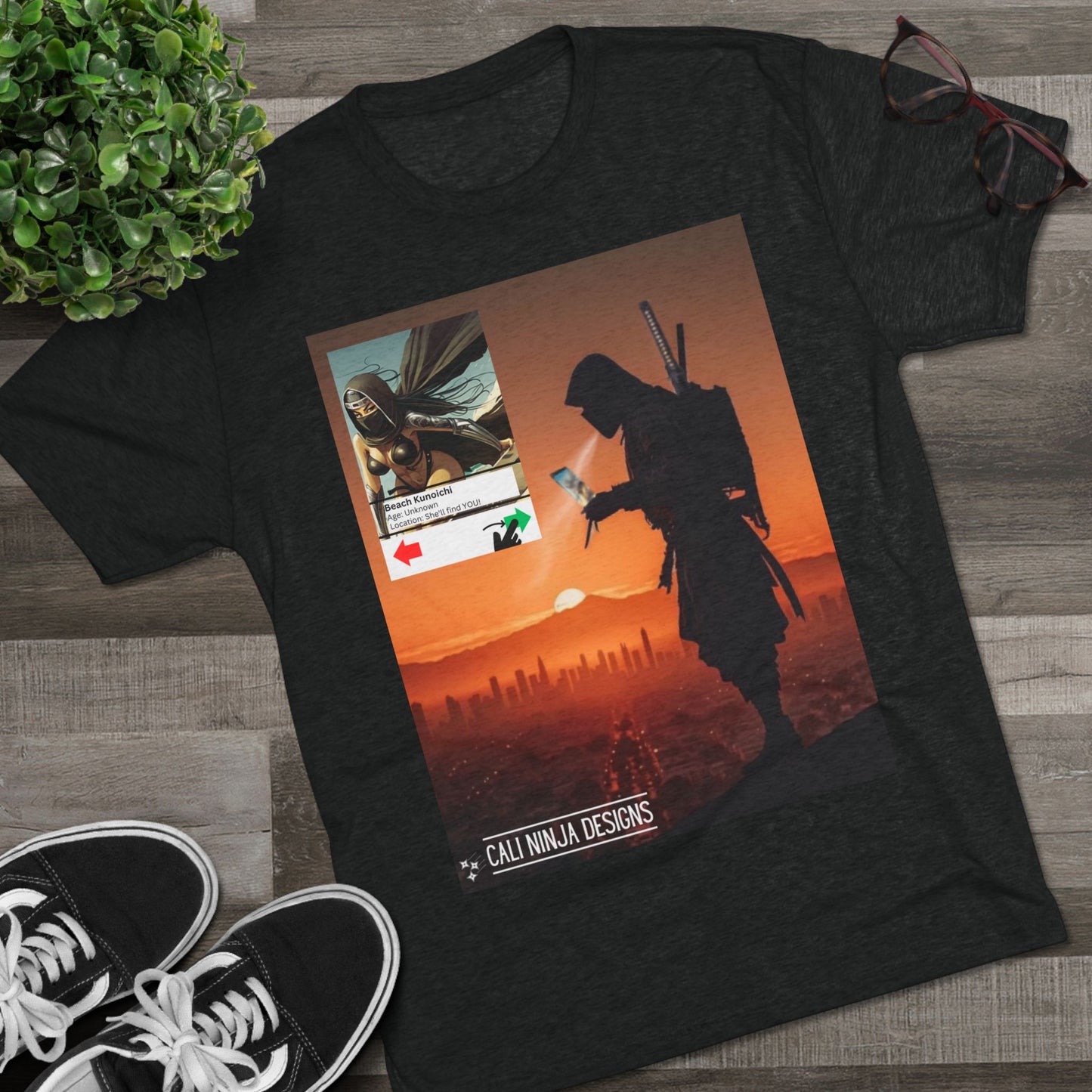 Swiping Right Graphic Tee – Silhouette Warrior Cityscape T-Shirt