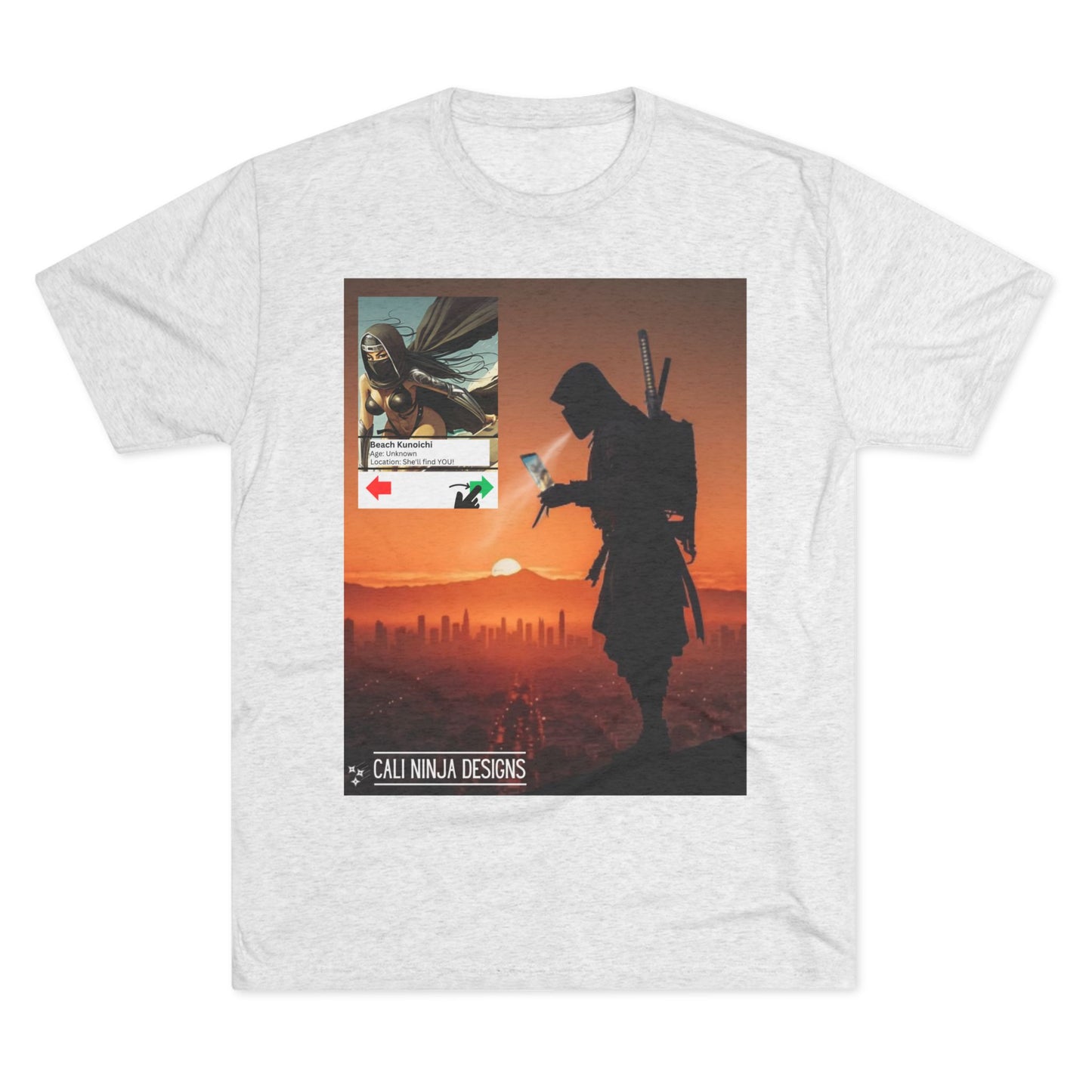 Swiping Right Graphic Tee – Silhouette Warrior Cityscape T-Shirt