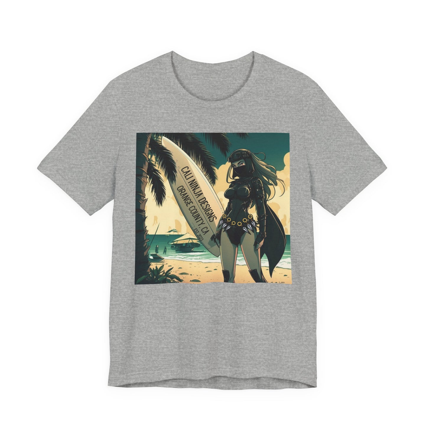 Beach Kunoichi Tee – Retro Hawaiian Surfboard Graphic T-Shirt
