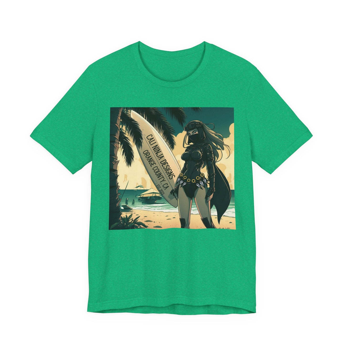 Beach Kunoichi Tee – Retro Hawaiian Surfboard Graphic T-Shirt