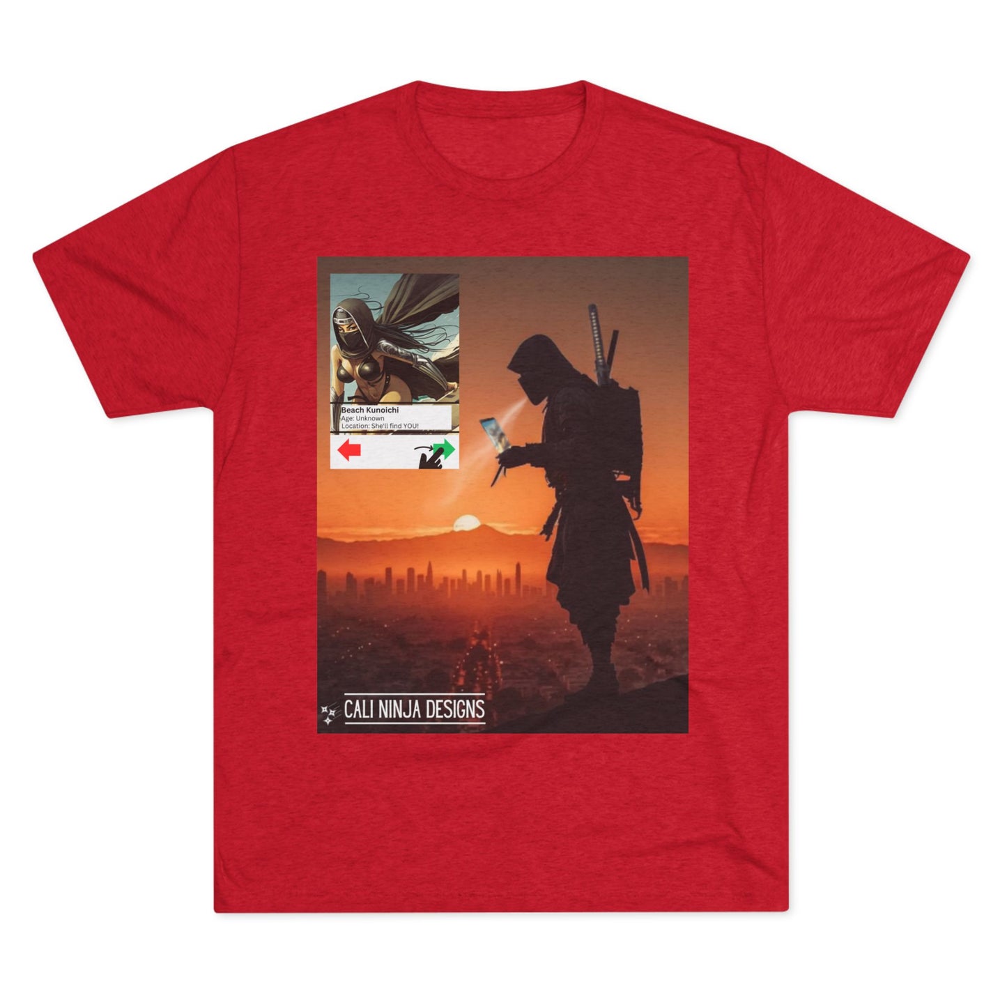 Swiping Right Graphic Tee – Silhouette Warrior Cityscape T-Shirt